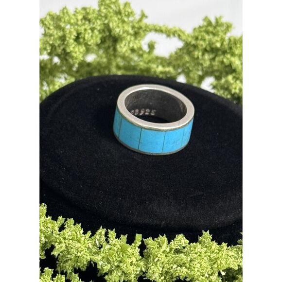 Vintage Sterling Silver Peyote Bird Signed Turquoise Inlay Ring Size 6 - Picture 3 of 10